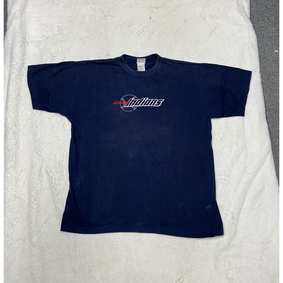 Vtg Cleveland Indians Navy Blue Embroidered T-Shirt Hank Aaron Originals Size L - Picture 1 of 9